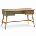 Retro-Schreibtisch 120 × 60 × 76 cm mit 2 Schubladen, Natur/Grün/Gold
