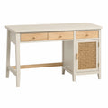 Schreibtisch 120 x 60 x 75 cm Creme/Natur mit 3 Schubladen, Rattangeflecht und Schrankfach