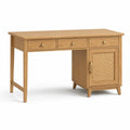 Retro-Schreibtisch aus Holz mit Rattantür, 3 Schubladen, 120 x 60 x 75 cm, Natur/Beige