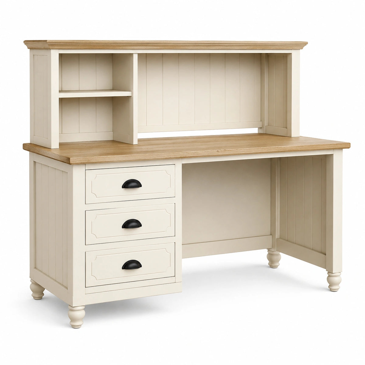 Schreibtisch mit Aufsatz und 3 Schubladen, 120 × 60 × 150 cm, Creme/Naturholz