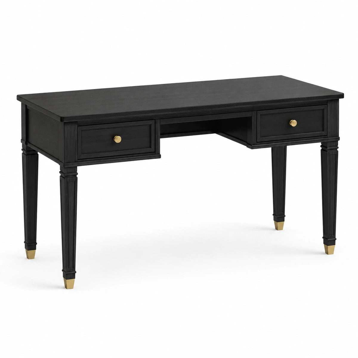 Klassischer Schreibtisch 140 × 60 × 76 cm aus Holzwerkstoff in Schwarz/Gold mit 2 Schubladen