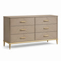Kommode mit 6 Schubladen, 160 x 45 x 85 cm, helle Eichenoptik mit goldfarbenen Metallgriffen
