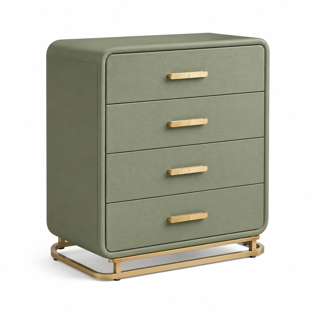 Grüne Kommode aus Kunstleder mit goldfarbenem Metallgestell, 4 Schubladen, 80 × 45 × 95 cm