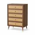 Retro-Kommode mit 5 Schubladen, 80 × 40 × 110 cm, Walnussbraun/Natur/Gold