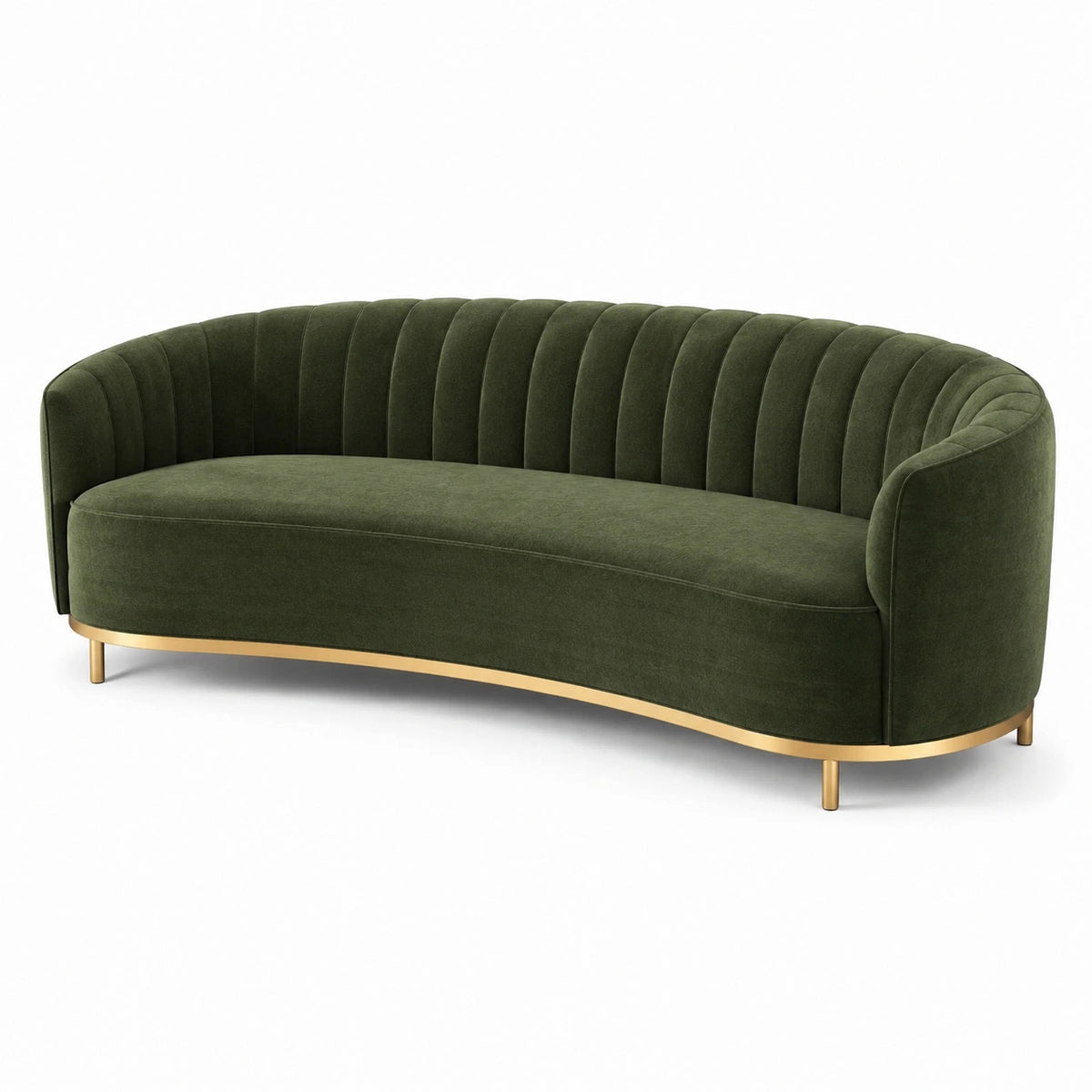 Samtsofa 200 × 85 × 80 cm in Dunkelgrün mit goldfarbenem Metallsockel