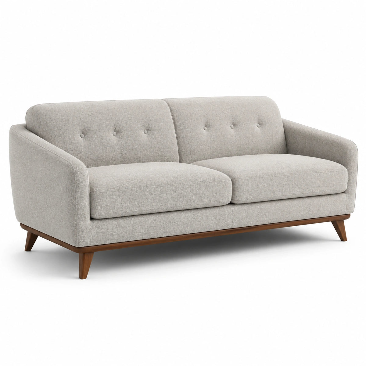 2-Sitzer-Sofa im Mid-Century-Stil, 150 × 85 × 82 cm, Beige mit braunen Holzfüßen