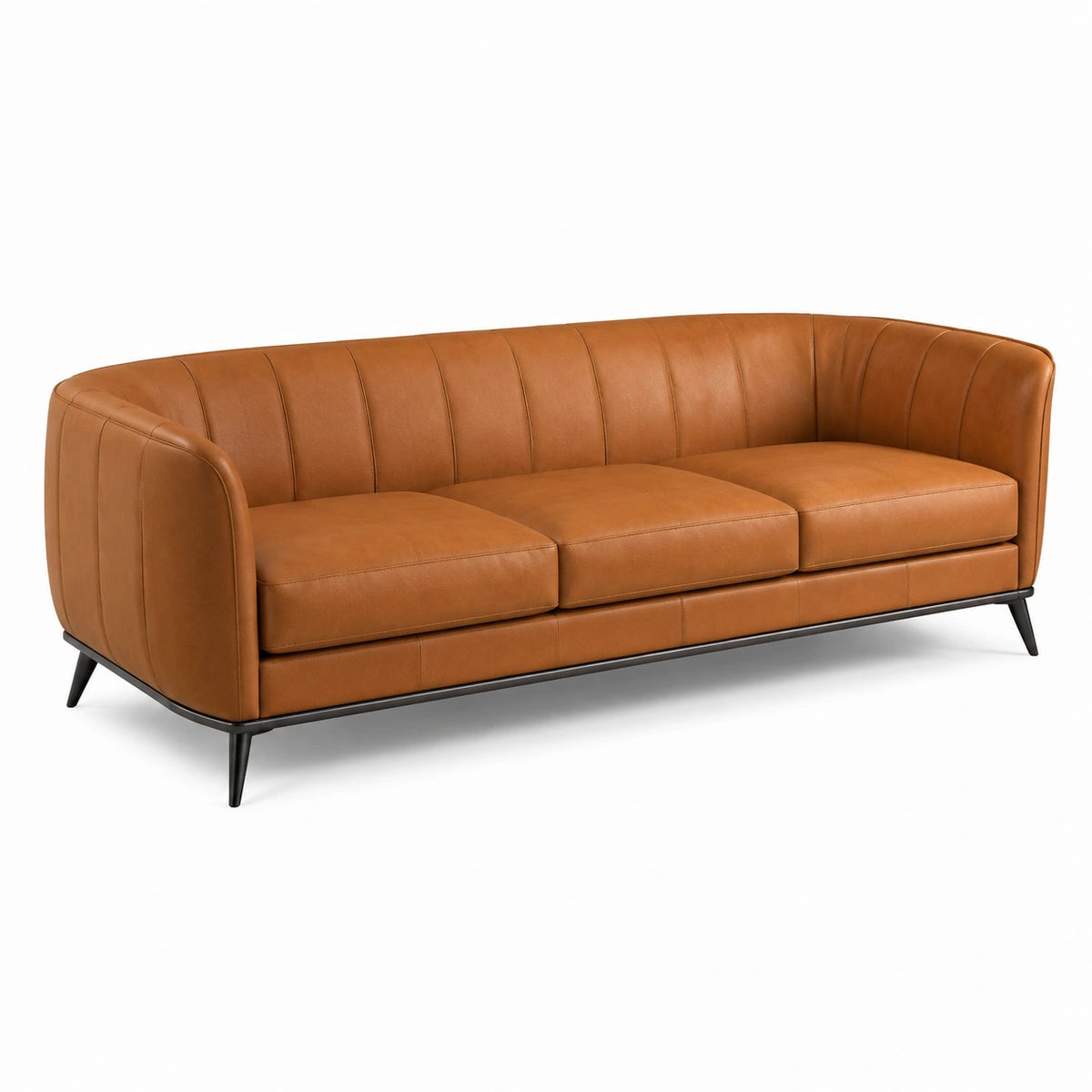3-Sitzer-Sofa aus Kunstleder in Cognac/Schwarz, 210 × 88 × 78 cm