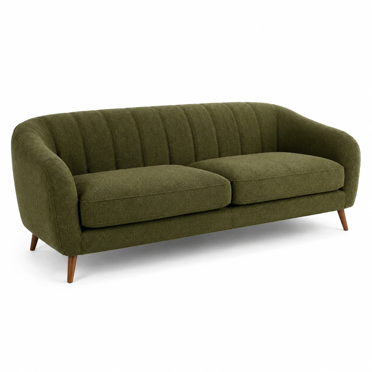 Olivgrünes 2-Sitzer-Sofa mit braunen Holzfüßen, 180 × 82 × 78 cm