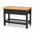 Arbeitstisch im Industriestil 120 × 60 × 90 cm aus Bambus und Stahl, Natur/Schwarz, mit 2 Schubladen
