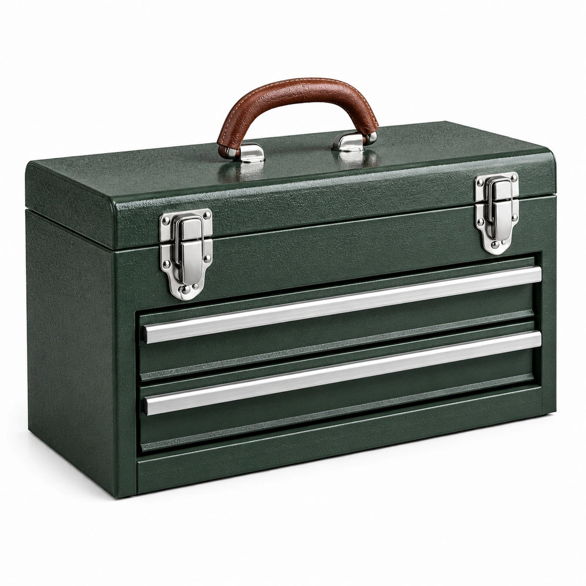Metall-Werkzeugkasten im Vintage-Stil, 45 × 25 × 28 cm, Dunkelgrün mit 2 Schubladen