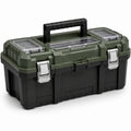 Robuster Werkzeugkoffer 50 × 25 × 25 cm Grün/Schwarz mit Sortierfächern und Tragegriff