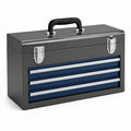 Stahl-Werkzeugkiste mit 3 Schubladen, 52 × 22 × 30 cm, Schwarz/Blau/Silber