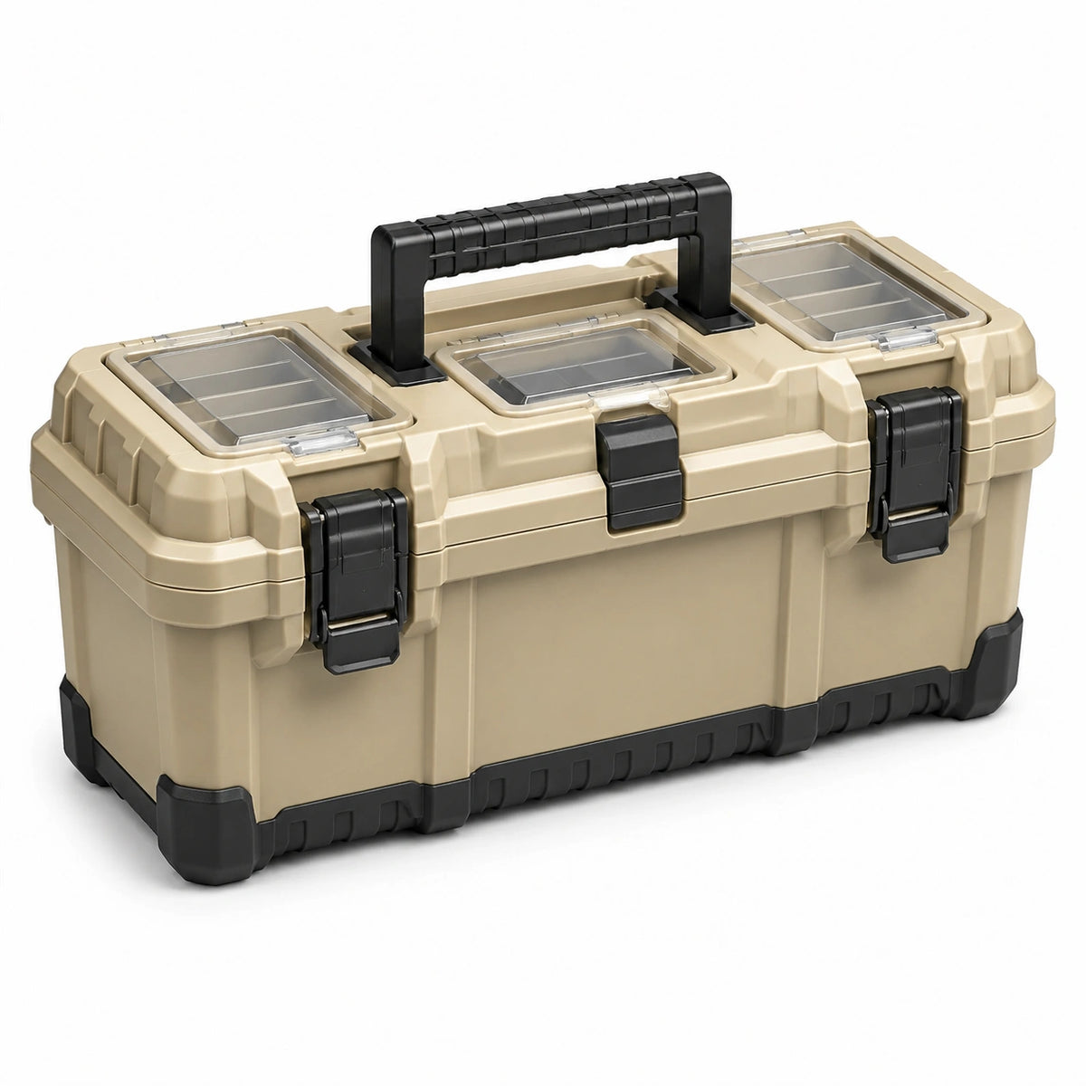 Kunststoffkoffer 55 × 30 × 28 cm Beige/Schwarz/Transparent mit Tragegriff und Sortierfächern