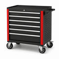 Stahlwagen 77 × 46 × 97 cm mit 6 Schubladen, Rollen und Schloss, Schwarz/Rot/Silber
