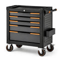 Werkzeugwagen mit 5 Schubladen, Rollen und Seitenlochwand, 85 × 46 × 95 cm, Schwarz/Orange/Silber