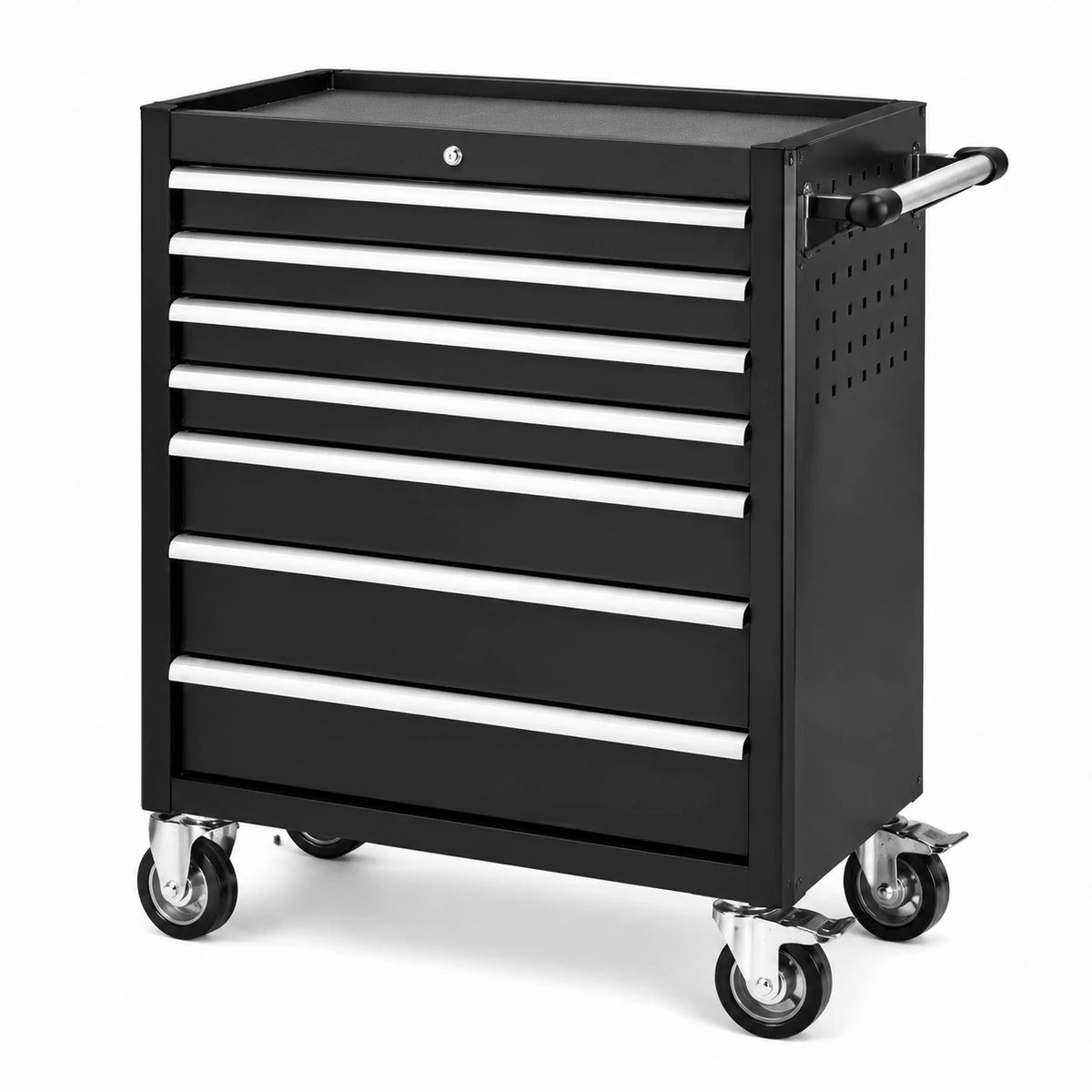 Rollbarer Werkzeugwagen aus Stahl mit 8 Schubladen, Schwarz/Silber, 77 × 46 × 97 cm