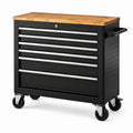 Abschließbarer Werkzeugwagen aus schwarzem Stahl mit Naturholz-Arbeitsplatte, 7 Schubladen, 100 × 50 × 95 cm